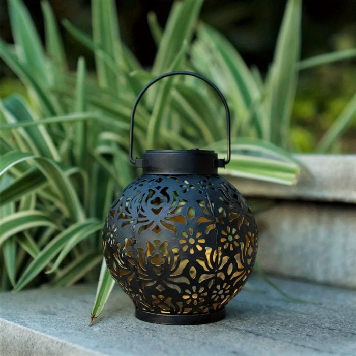 Metallic Solar Lantern Hanging LED Garden Lights Christmas Night Light for Outdoor Patio Lawn Backyard Courtyard Tabletop Decor