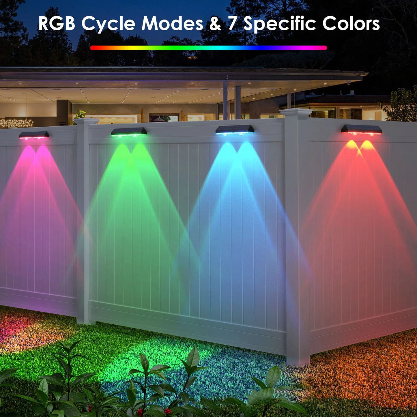 Super Bright 2PCS Solar Fence Lights RGB and Warm White LED Solar Step Lights Outdoor Wall Lights IP65 Waterproof Decor Lamp