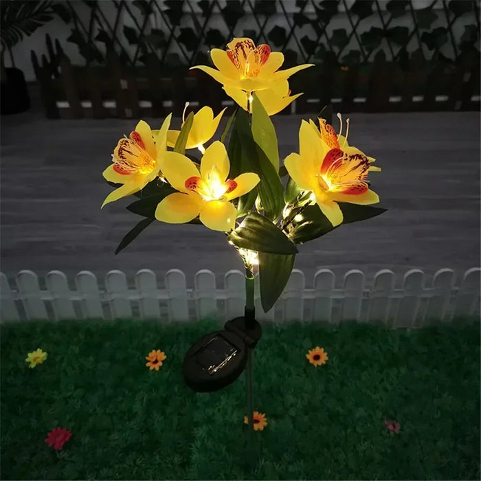 Solar Simulation Orchid Flower Lights Outdoor Lamp for Patio Lawn Garden Holiday Wedding Party Decoration Flower