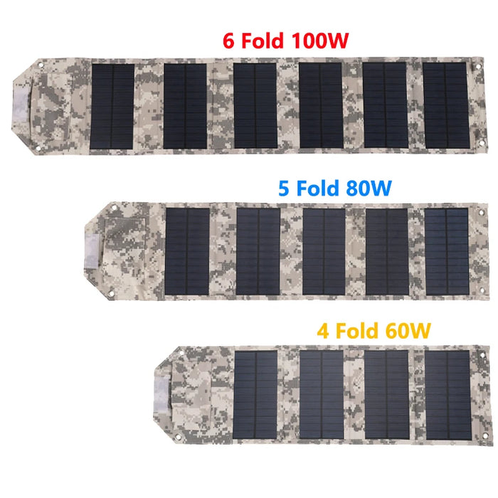 100W 80W 60W Foldable Solar Panel 5V USB Portable Folding Bag Battery Charger for Phone Outdoor Camping Waterproof Power Bank
