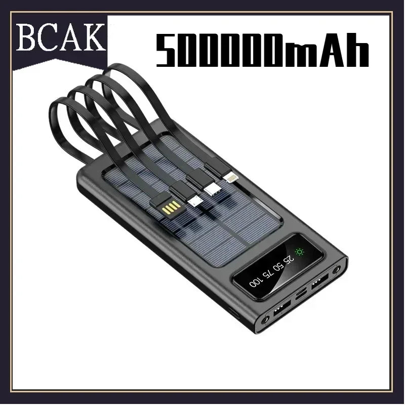 BCAK  Solar Power Bank 500000MAH  Convenient Ultra-thin Built-in Cable Outdoor Camping Mobile Power Supply /200000mAh /300000mAh