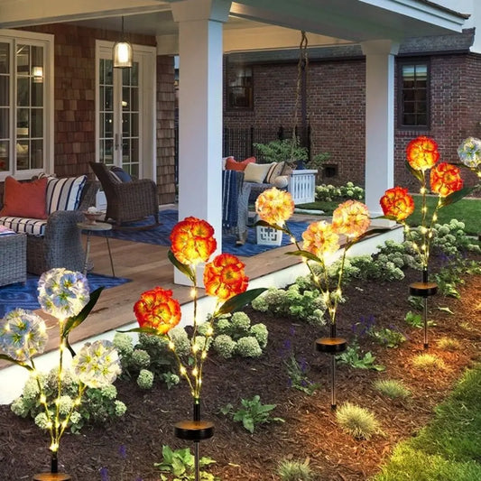 Waterproof Solar Flower Light with 3 Head Ground Mounted Simulation Flower Lamp Warm light Intelligent Light Sensing