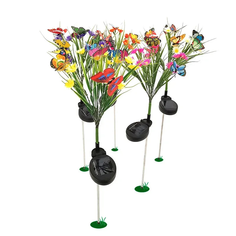 Solar Garden Lights Wild Flower Chrysanthemum Stake Lawn Lamp Waterproof Garden Butterfly  Lamps Yard Art for Home Decoration