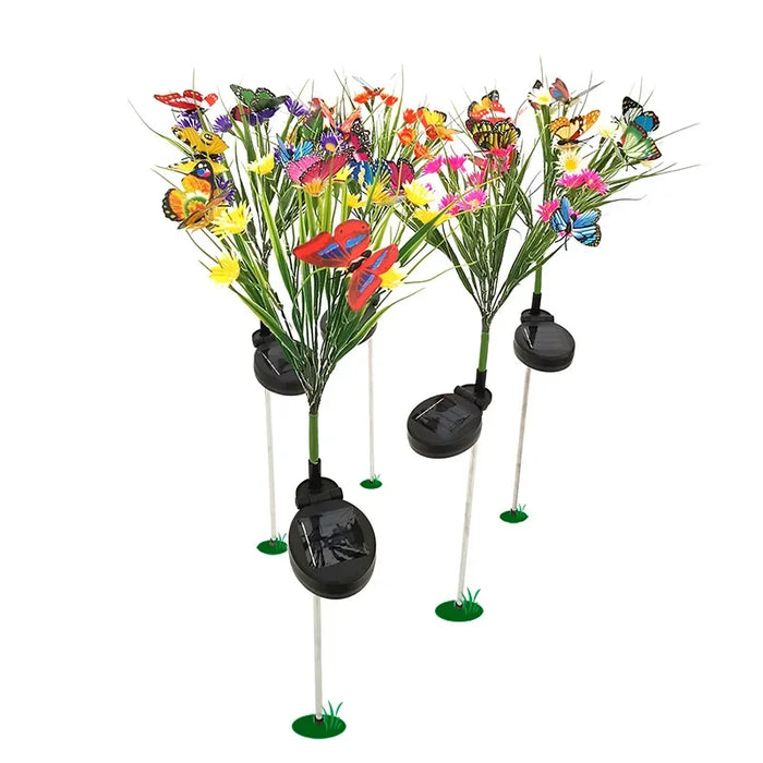 Solar Garden Lights Wild Flower Chrysanthemum Stake Lawn Lamp Waterproof Garden Butterfly  Lamps Yard Art for Home Decoration