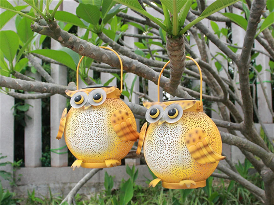 Hanging Solar Lantern Garden Light Waterproof Metal Decorative Solar Light Outdoor for Patio Yard Table Pathway Owl Pattern