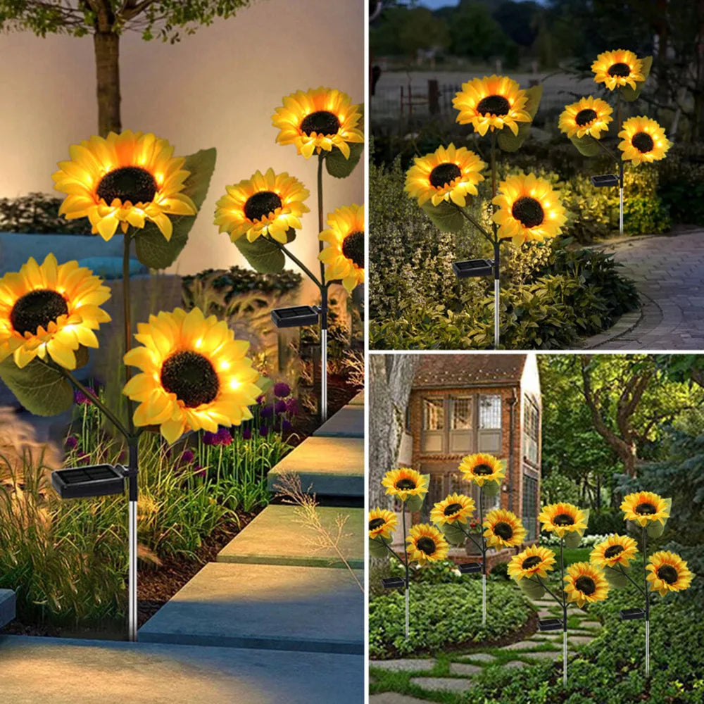 LED Solar Sunflowers Rose Flower Light Home Decorative Flower Lights Garden Decoration Lawn Lamp Waterproof Landscape Rose Light