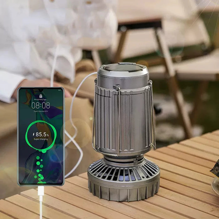 Solar Camping Fan With Lantern Collapsible Solar Powered USB Rechargeable Emergency Hanging Lights for Outdoor Camping Tent