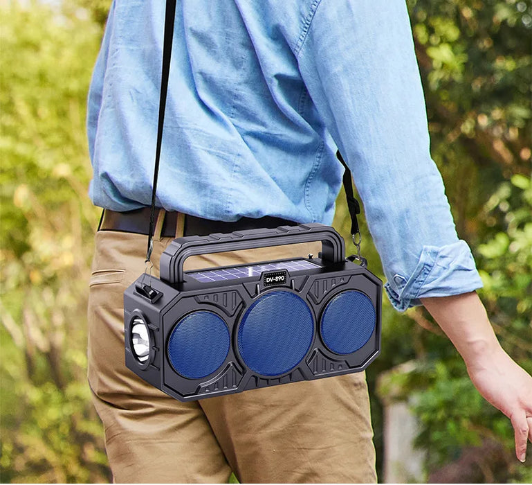 Solar Wireless Bluetooth Speaker Dual Solar Power Rechargeable with Flashlight  FM Radio TF USB MP3 Music Player Audio System