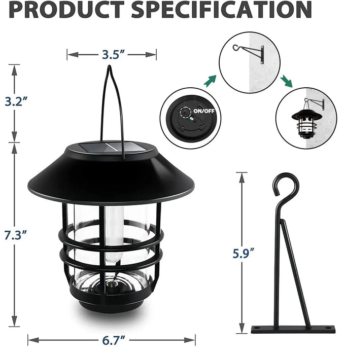 1pcs Solar Hanging Lantern Outdoor Flickering Flames Waterproof Heavy Glass Stainless Solar Outdoor Light for Wall Fence Patio P