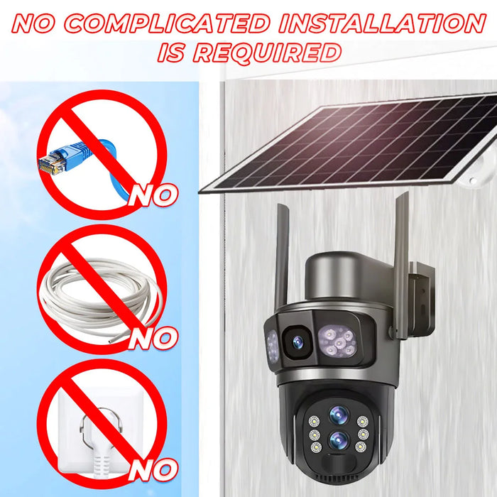Solar Camera 4G Sim Three Screens 10X Zoom 6K 12MP Outdoor Surveillance Tracking Wireless Security Cameras Cctv Solar Power Cam