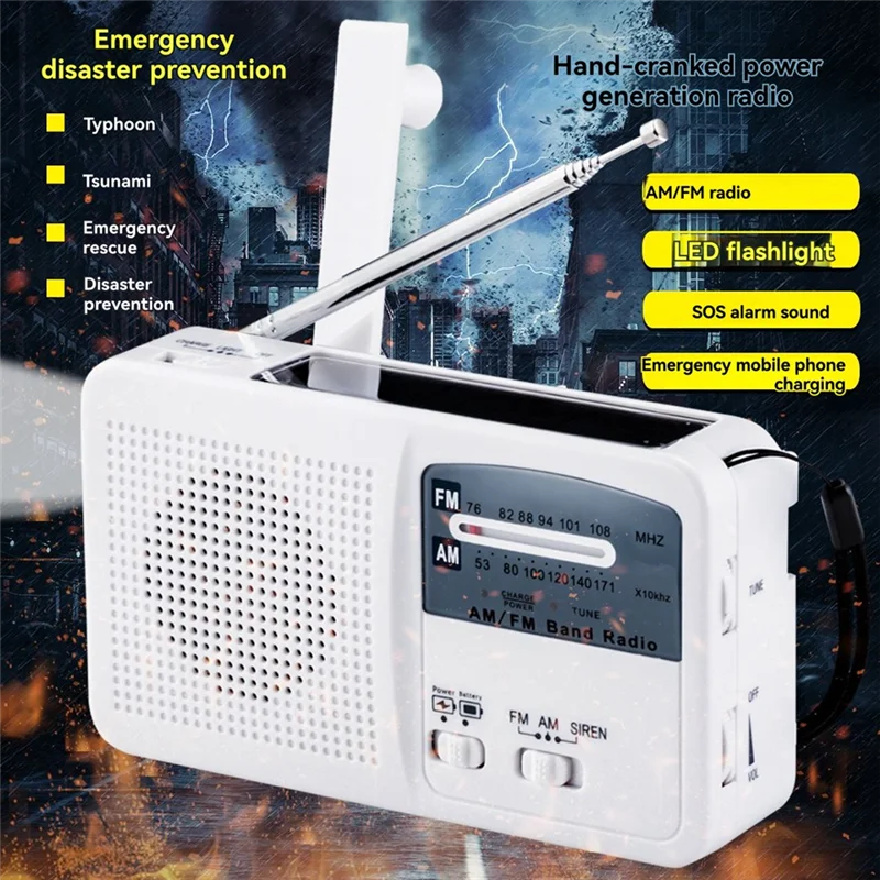 ABUO-FM/AM Radio Solar Hand Crank Self Powered Radio Multifunctional Portable Emergency Radio With Flashlight
