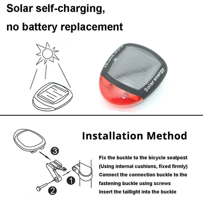 Solar Bicycle Tail Light Cycling Safety Solar Power Energy Bike Rear Lamp Night Riding Safety Warning Taillight MTB Accessories