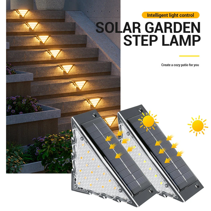 Outdoor Solar Step Lights Warm White Triangle Waterproof Auto on Decoration Deck Lights for Patio Yard Driveway Porch Light