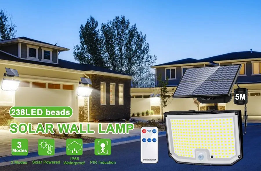 Solar Security Lights Motion Sensor Outdoor 318/238/226LED Garden Lights Waterproof Split Flood Wall Lights Solar Powered 3 Mode