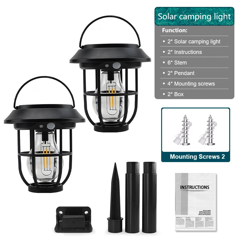 1200LM Warm Solar Camping Lights Lawn Lights Wall Lamps Solar Outdoor Lights Courtyard Garden Decoration Night Light Mood lights