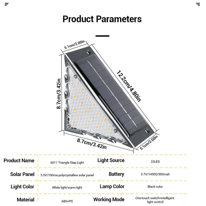 Outdoor Solar Step Lights Warm White Triangle Waterproof Auto on Decoration Deck Lights for Patio Yard Driveway Porch Light