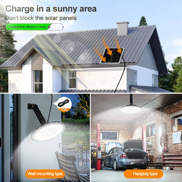 Solar Shed Light Outdoor Motion Sensor with Remote Control 360°Lighting Solar Pendant Lights Waterproof Garage Garden Warehouse