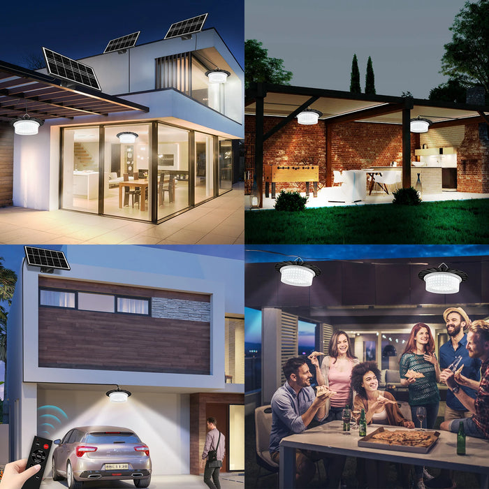 Solar Shed Barn Light Indoor Outdoor 244 LED Solar Pendant Light 5 Modes Solar Motion Sensor Light with Remote IP65 Waterproof