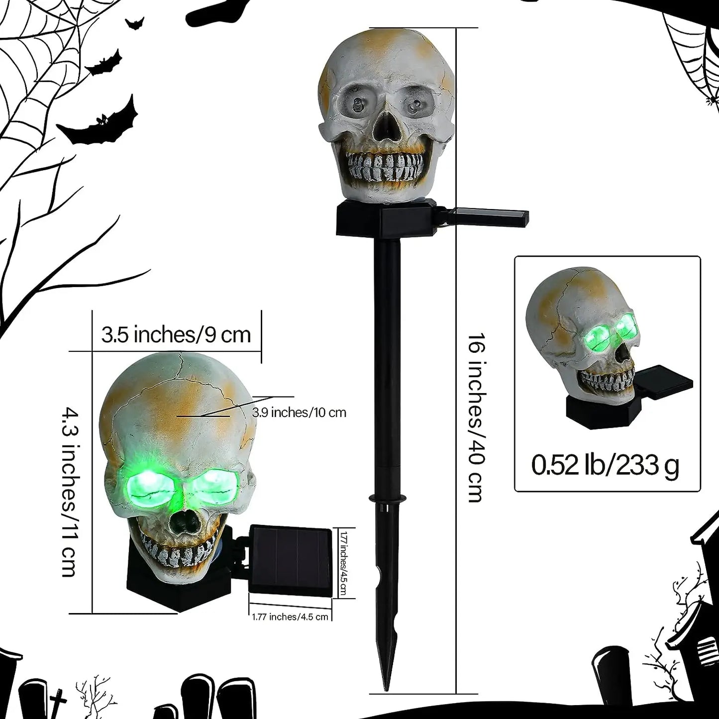 1PC Solar Light-Up Skull Yard Stake Halloween Decorations,  Yard Art, Outdoor, Haunted House, Seasonal Home Decor