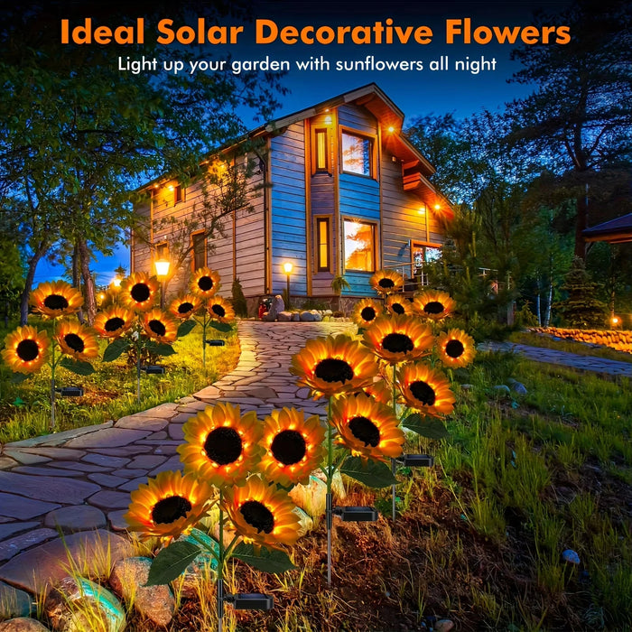 Solar Sunflower Lights 3 Head Outdoor Artificial Flower Decorative Lights Garden IP65 for Lawn Pathway Roof Christmas Decoration