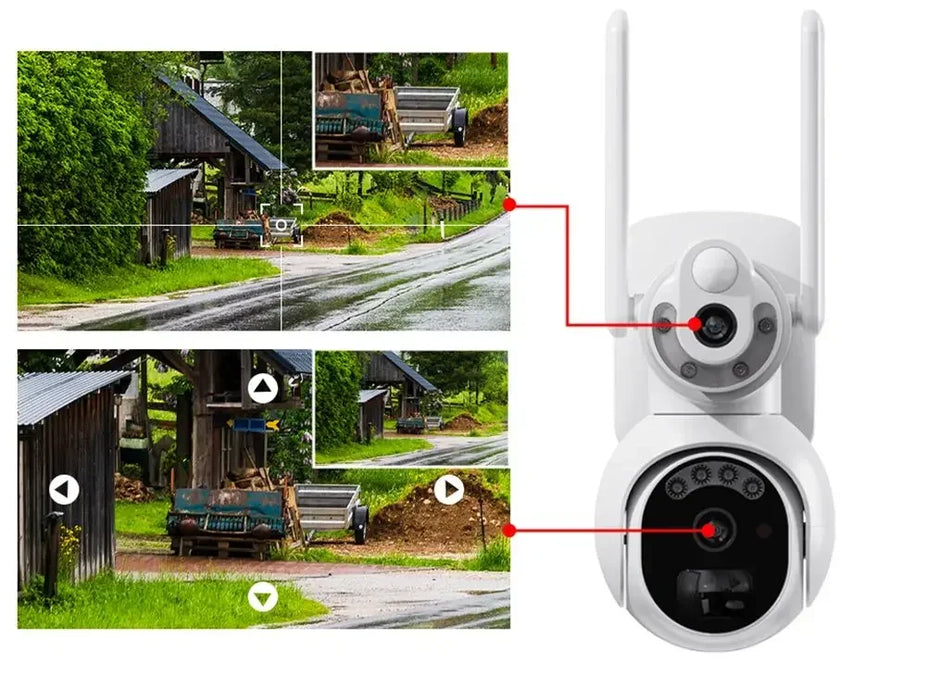 Solar Wireless PTZ Security Camera Auto Traking Outdoor 4K HD Wifi Battery CCTV Video Surveillance Camera Color Night Vision 8MP