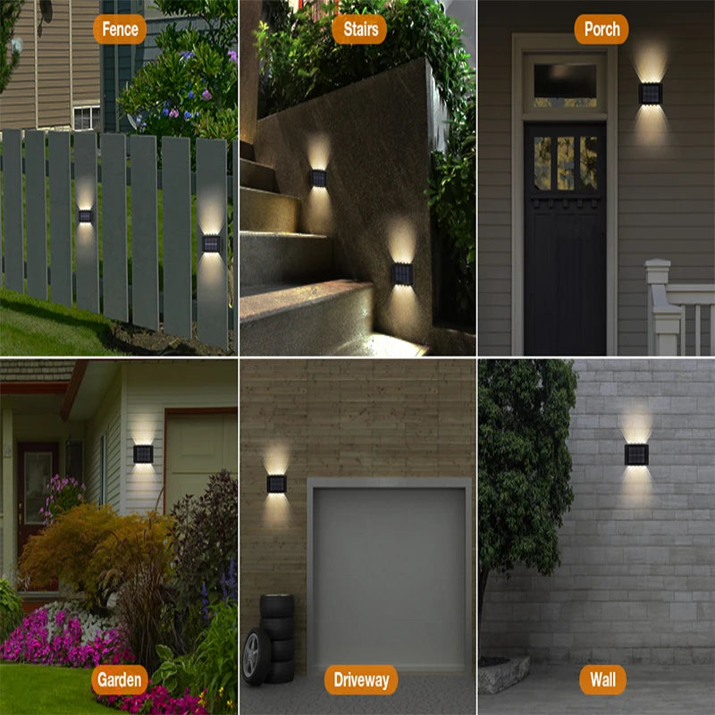 1~4Pack Solar Wall Lights Outdoor 16LED Waterproof Lamp Up And Down Convex Lens Lighting For Garden Landscape Balcony Decoration
