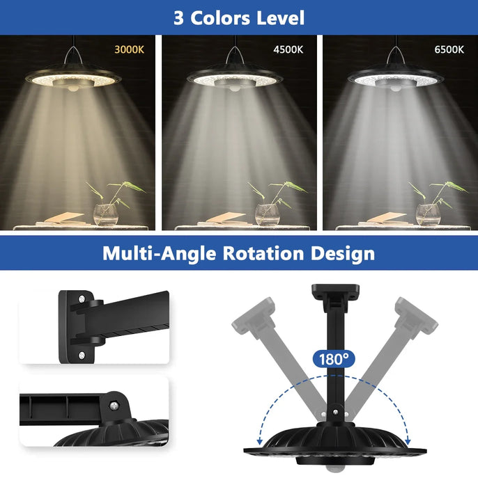 Solar Light Indoor Outdoor Shed Light Rotation Design Waterproof 5 Modes Dimmable Remote for Barn Patio Coop Gazebo LED Lamp