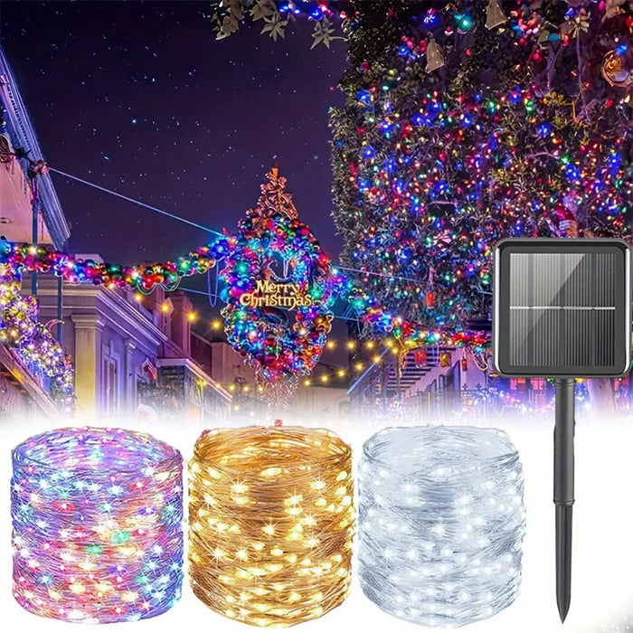 Solar LED String Lights 5M/10M/20/30M Outdoor Solar Copper Wire Light 8 Mode Waterproof Lamp For Garden Christmas Tree Decor