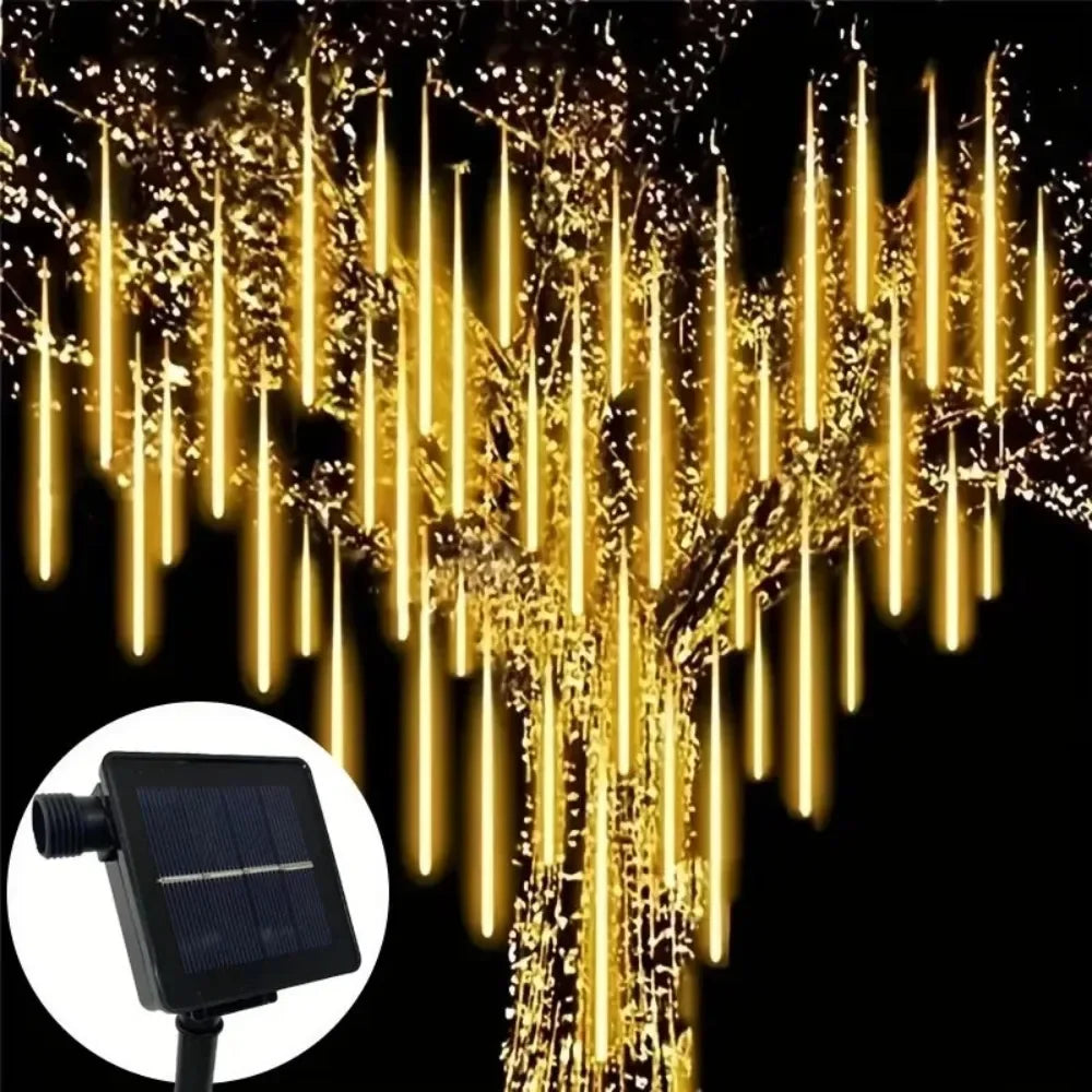 Solar Meteor Shower Rain LED String Lights 8 Tubes Street Garlands Christmas Tree Decorations for Outdoor Fairy Garden Lights
