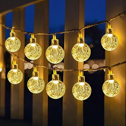 Solar Outdoor Courtyard Lights LED String Lights Waterproof Garden Decorations String Flashing Lights with Crystal Ball Bubble
