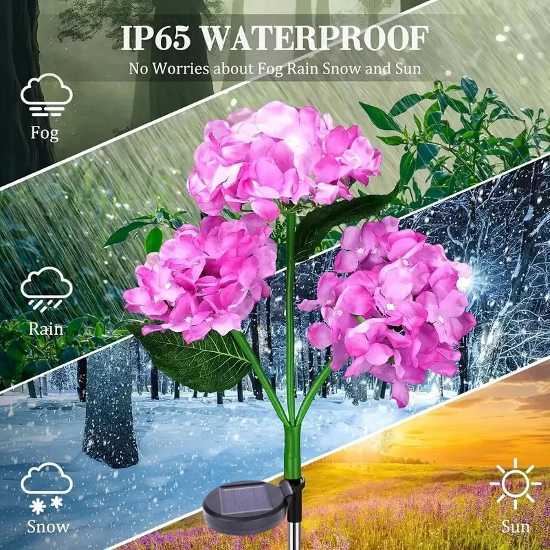 Solar Lights Solar Flowers Lights with 3 Head Hydrangea Flowers Waterproof for Garden Yard Patio Lawn Backyard Pathway Decor