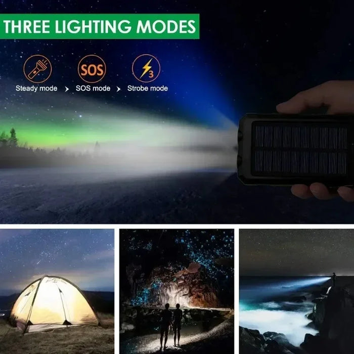NEW 200000mAh Solar Power Bank Portable Charging Poverbank External Battery Charger Strong Light LDE Light for All Smartphones