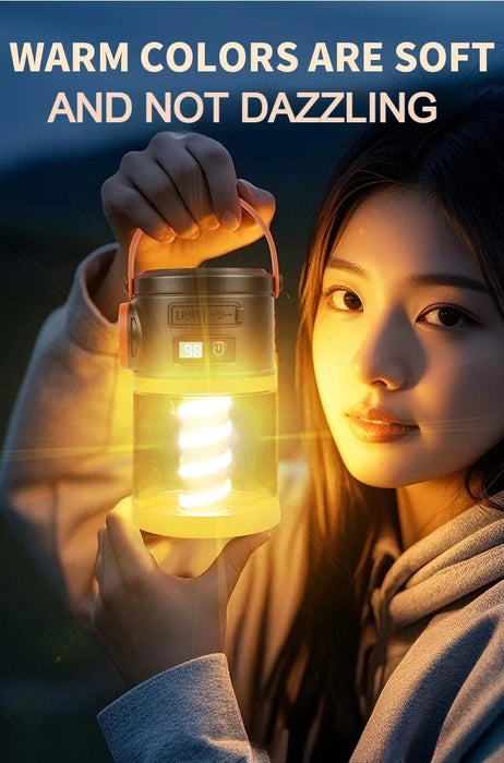 Solar Powered Camping Lamp Portable Flashlight Double Light Emergency Lights USB Charge Waterproof for Outdoor Hiking Tent