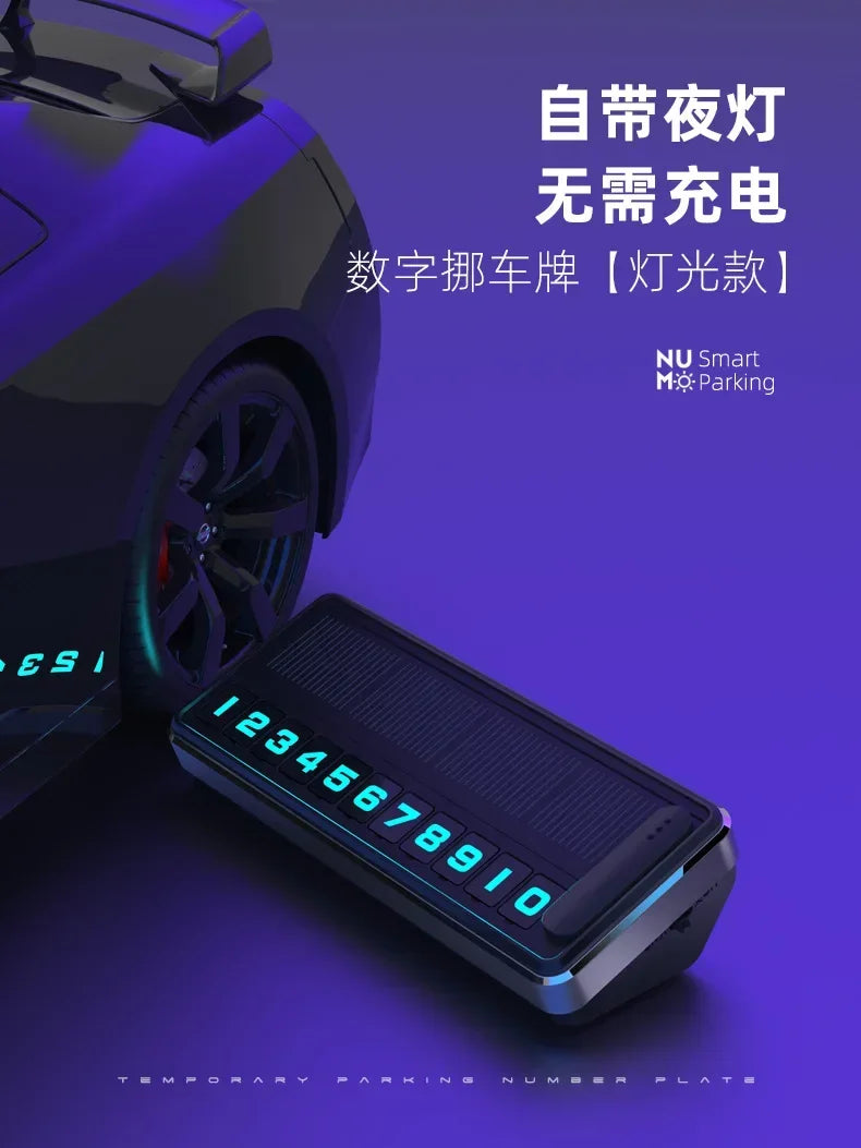 Solar Car Phone Number Plate Led Lighting Temporary Parking Card Hidden Plates Car Park Stop Multiple Number Parking Gadgets