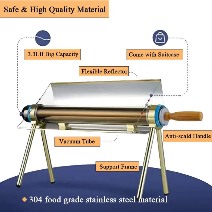 HELIOTEC Solar Cooker Oven BBQ Grill Portable Stove for Outdoor Camping and Traveling Picnics