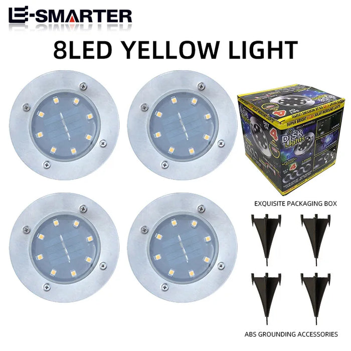 4PCS Solar LED Floor Lamp 4LED/8LED Outdoor Lawn Light Waterproof Underground Lamps for Lawn Decoration Garden Terrace Courtyard