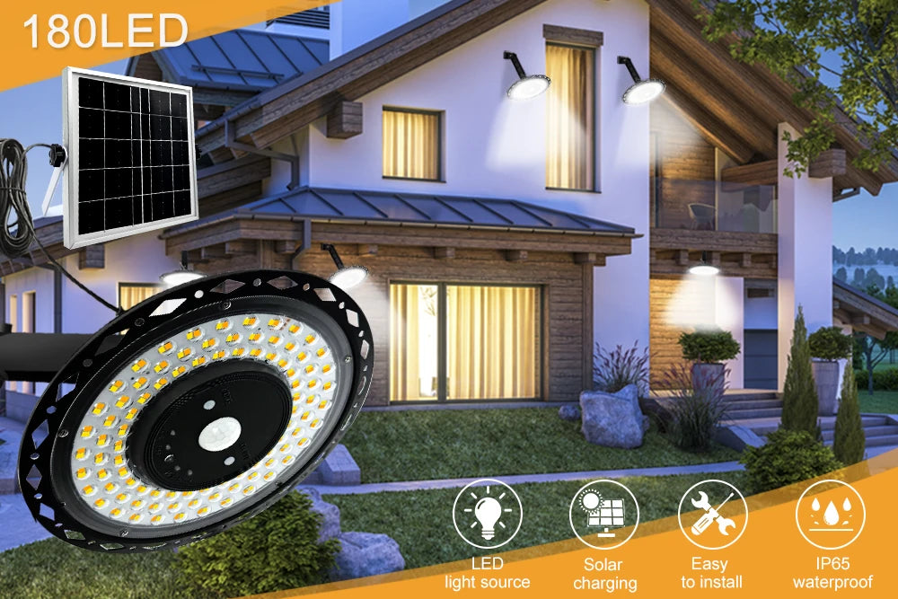 Solar Shed Light Outdoor Motion Sensor with Remote Control 360°Lighting Solar Pendant Lights Waterproof Garage Garden Warehouse