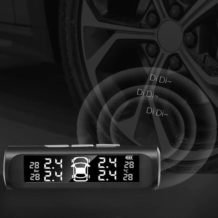 Solar Power Car Tire Pressure Alarm Digital Display Auto Smart Tpms Tire Pressure Monitor System Temperature Warning with Sensor