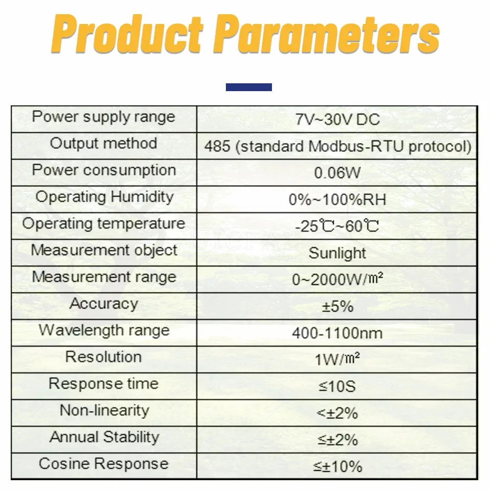 Total Solar Radiation Sensor Transmitter Illuminometer Reflection Radiometer Detector Outdoor RS485 0-5V 0-10V 4-20MA Output