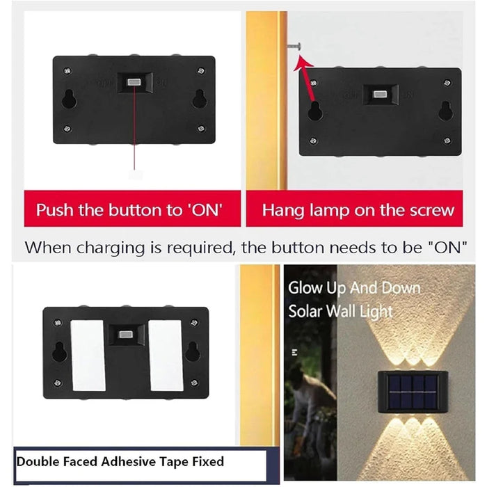 Solar Fence Lights Up and Down, Solar Powered LED Sconce Waterproof Outdoor Wall Lights for House Deck Steps Patio Garden Porch