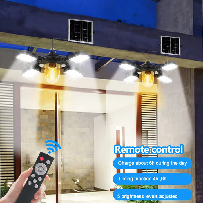 Solar Shed Light Outdoor Motion Sensor with Remote Control 360°Lighting Solar Pendant Lights Waterproof Garage Garden Warehouse