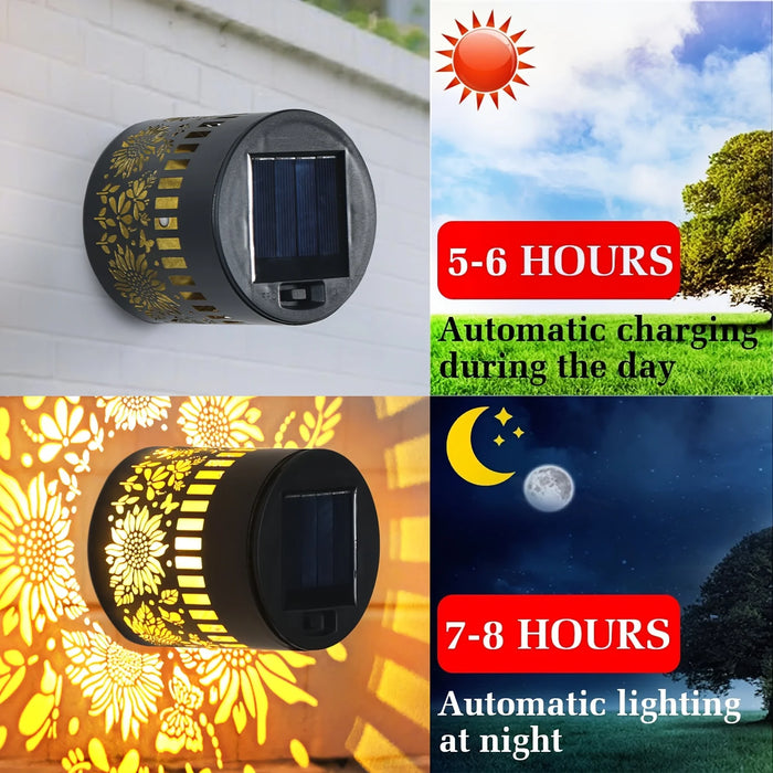 Solar Outdoor Wall Lights, Sunflower Cut-out Designs, Garden Landscape Lighting with Easy Installation, Outside Solar Lights