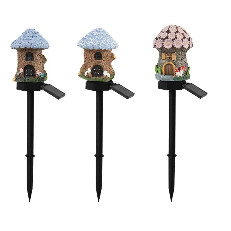 Solar Lawn Light Resin Craft Miniature Fairy Mushroom House Solar Powered Garden Yard Outdoor Decor Lamps Christmas Lamp