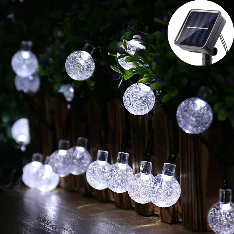 Solar Powered Crystal Ball LED String Lights Garlands for Christmas Outdoor Decoration.holiday Home Decor