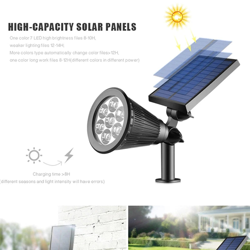 Bright 7LED Solar Landscape Spotlights Outdoor Adjustable 2-in-1 Wall Light for House Yard Garden Solar Powered Outdoor Lighting