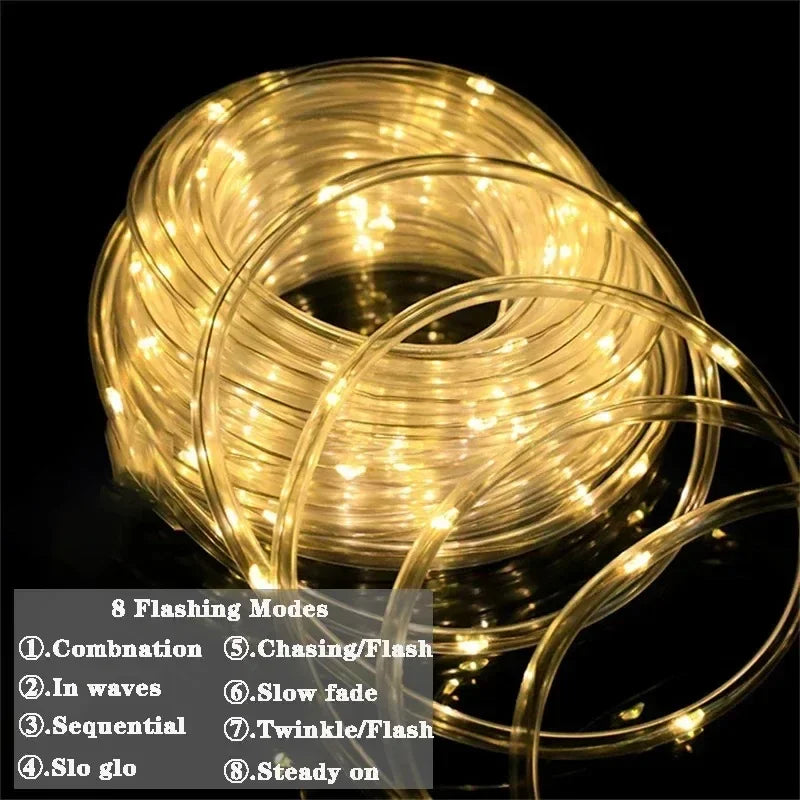 Solar Outdoor Fairy Lights LED Festoon Tube Rope String Light Summer Garden Fence Wedding Party Balcony Decoration Solar Garland