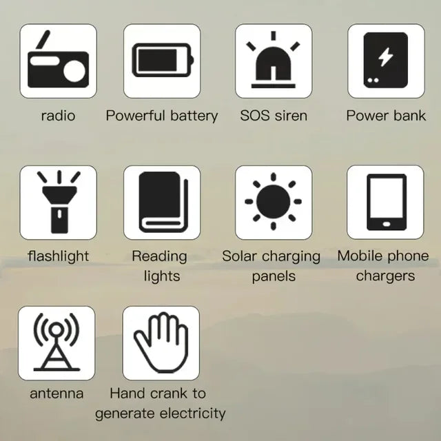 AM/FM/WB NOAA Emergency Weather Radio Solar Hand Crank Radio LED Flashlight Reading Lamp Survival Radio for Outdoor