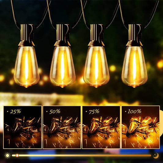 12M/9.5M Solar String Lights Outdoor with Remote, ST38 Patio Lamp & LED IP65 Shatterproof Bulbs, 8 Light Modes for Garden Party
