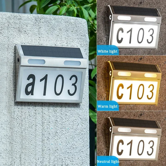 Solar House Number Lights Outdoor Waterproof LED Address Sign Lamp Wireless Sunpower Garden Door Decorative Plaque Wall Light