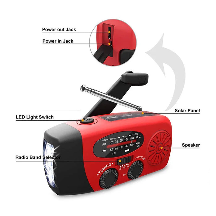 Solar Hand Crank RADIO Receiver US Mini Portable AM/FM Weather Radio With Multifunctional Flashlight Emergency Power supply/Bank